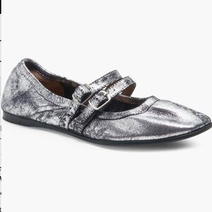 Free People Gemini Ballet Flat Distressed Metallic Silver 8.5